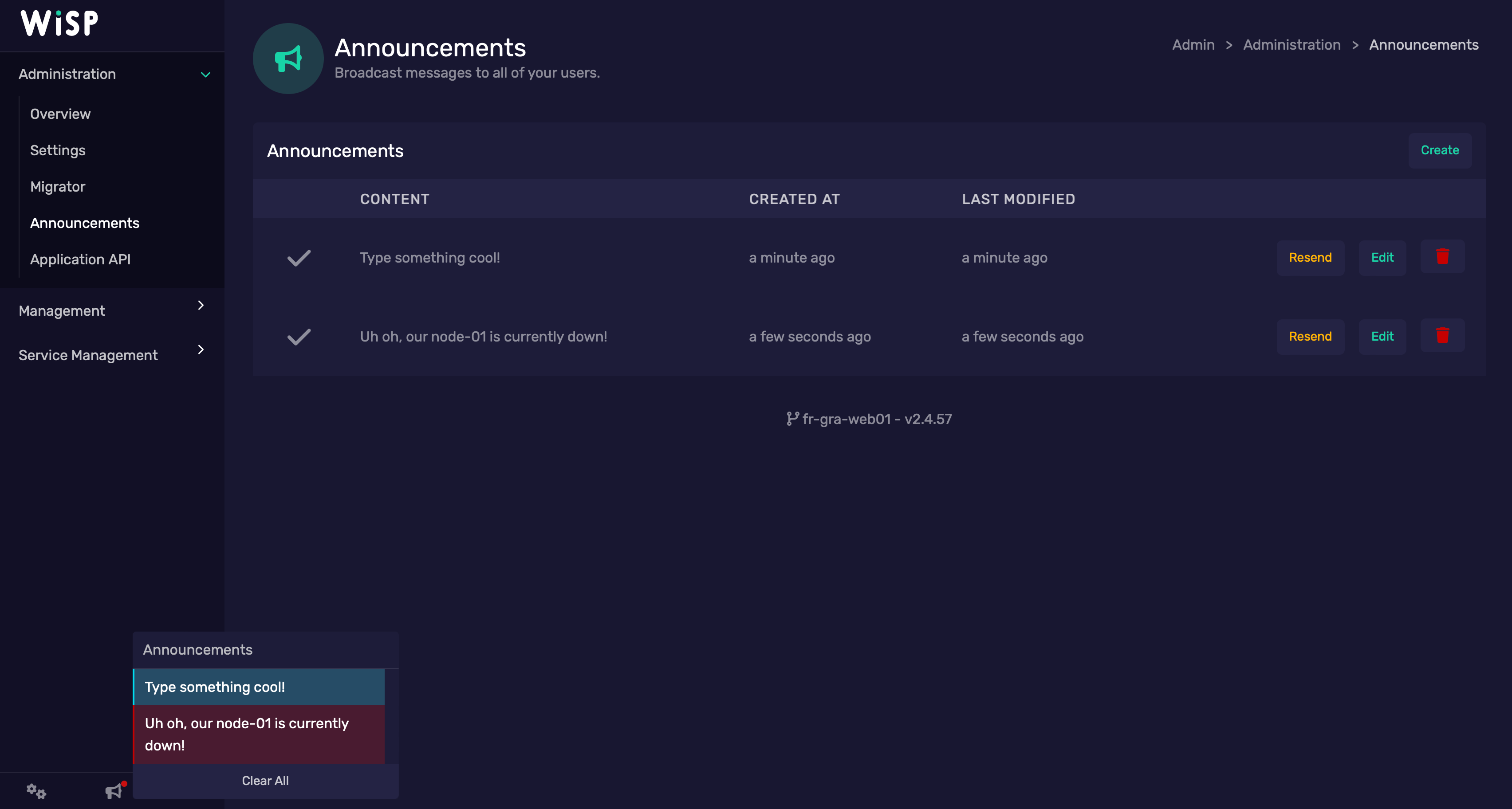 Site Announcements